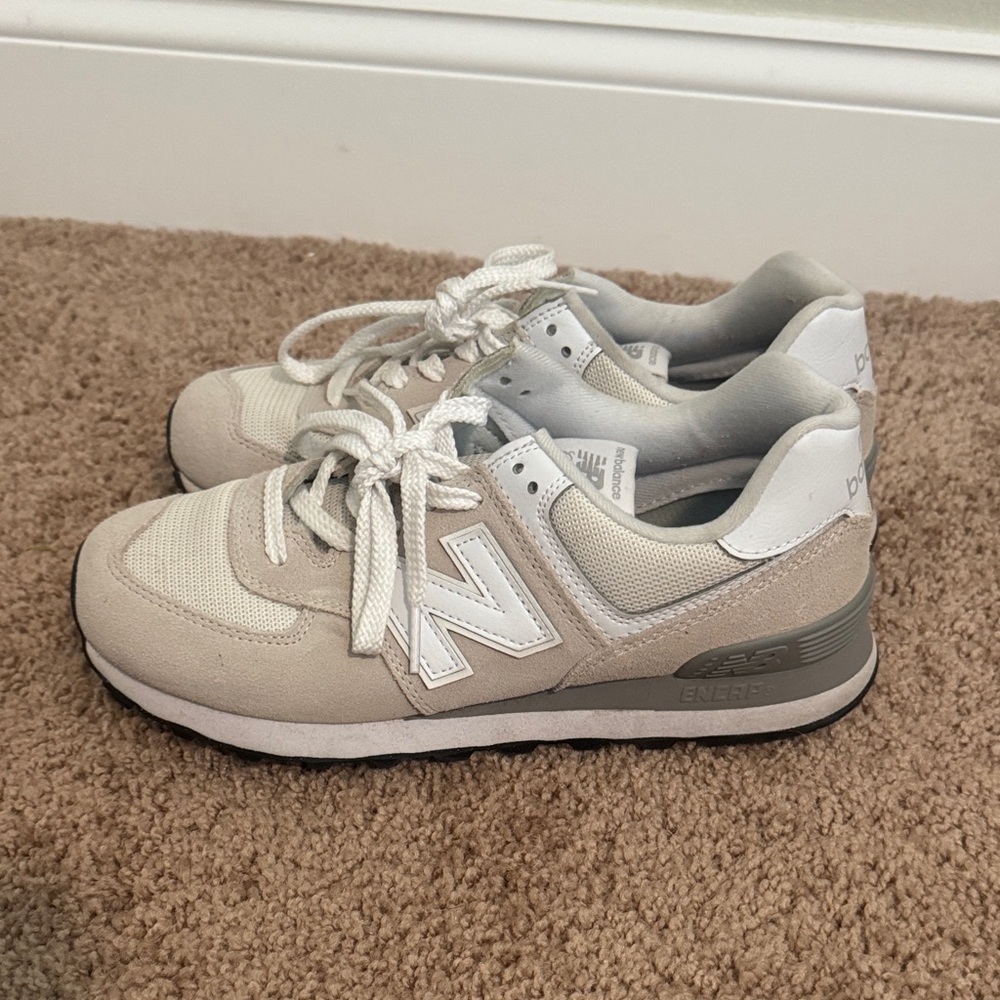 New Balance 574 Cream and White Athletic Shoes